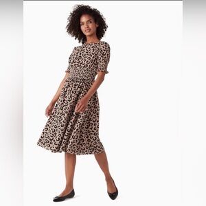 Kate Spade Graphic Leopard Puff-Sleeve Blaire Midi Dress